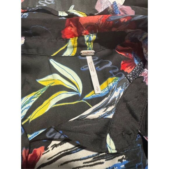 Free People black floral bird print long sleeve button front top SP - Picture 3 of 10